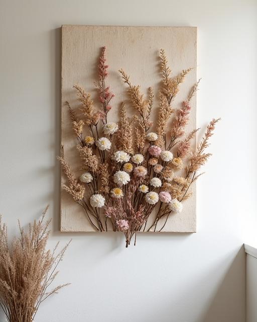 A custom dried floral wall hanging art piece.