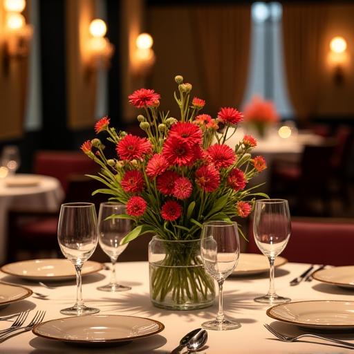 An elegant centerpiece on a restaurant table.